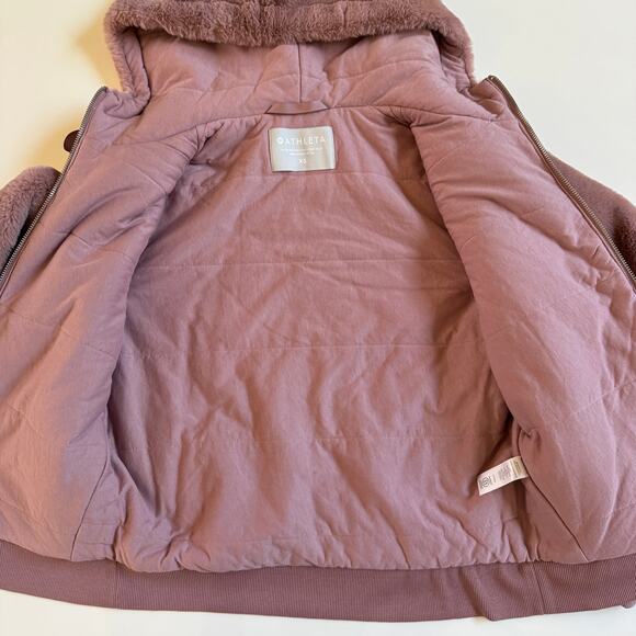 Athleta Ritual Faux Fur Jacket Rose Pink NWOT Size XS NWOT Full Zip Front Hood - Picture 11 of 13